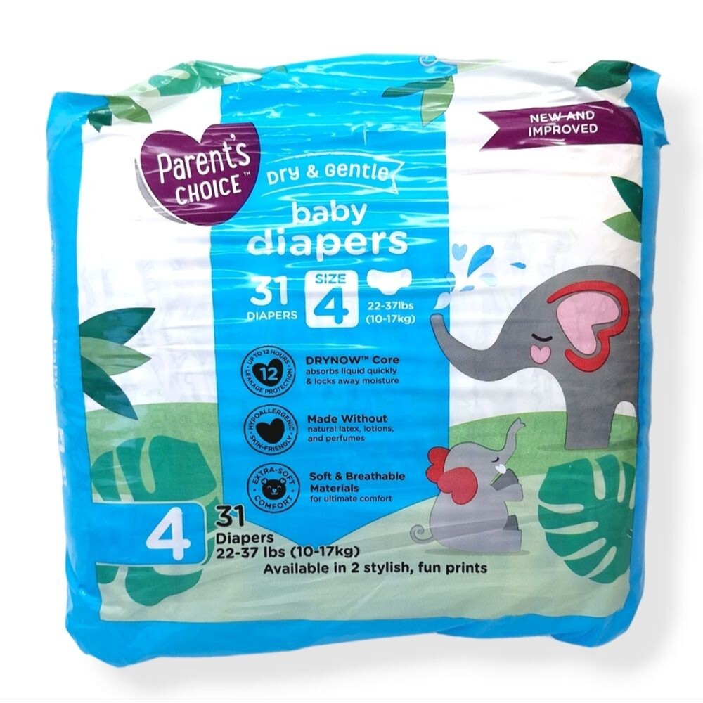 Parent's Choice Dry & Gentle Baby Diapers Size 4 31ct - NTW New & Sealed!